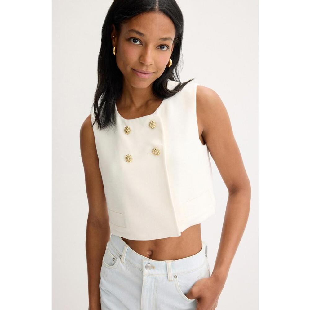 Claudie Pierlot White Bertille Top Size 40 with yellow stains and discoloration